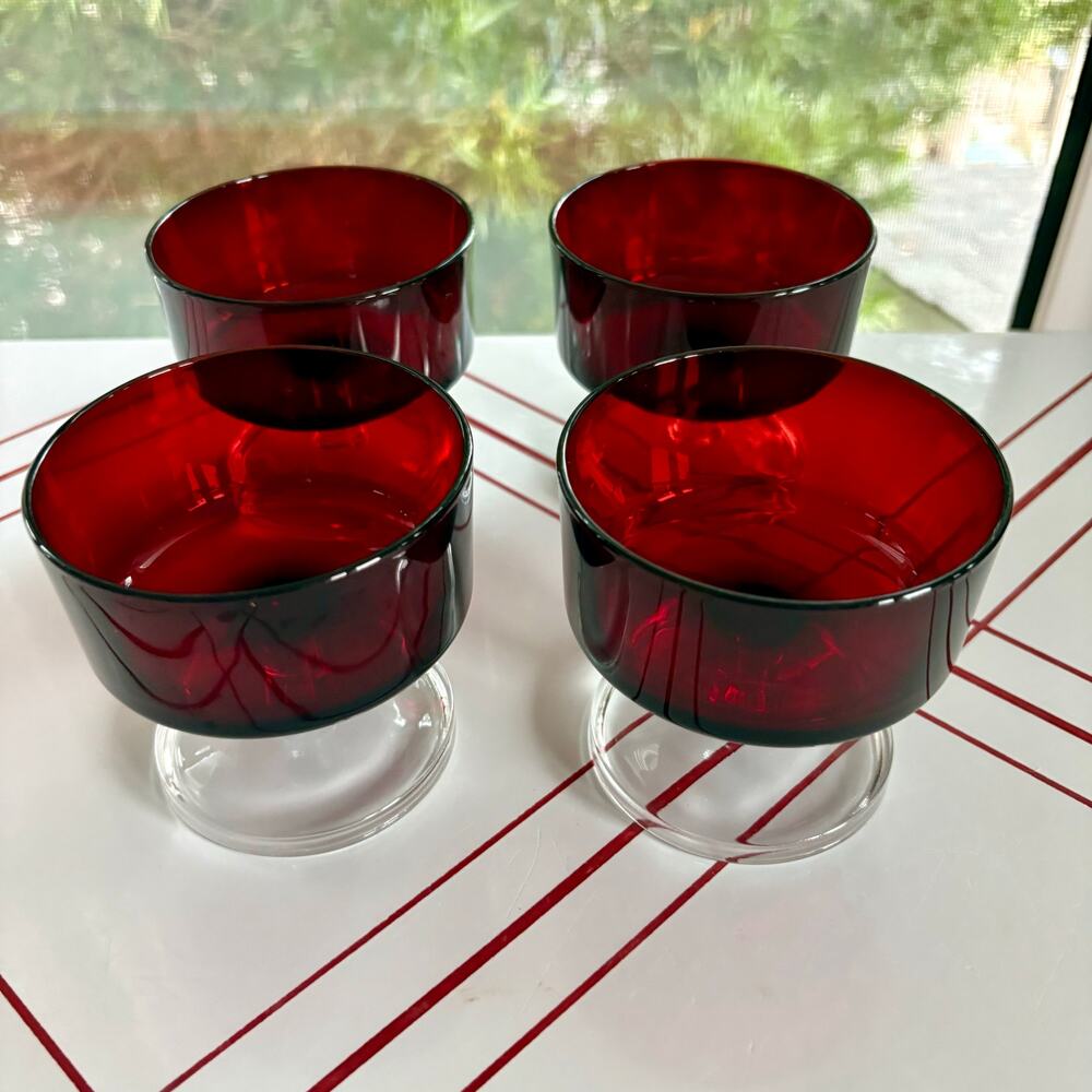 Vintage Luminarc Cavalier Ruby Red Coupe Glasses Set of 4 France